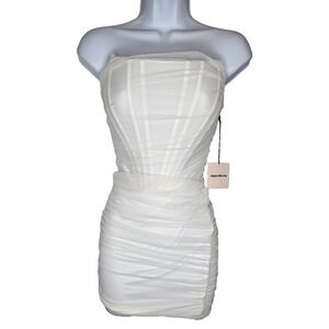 Superdown Corset‎ White Strapless Ruched Bodycon Mini Dress XS NWT Modern Bridal